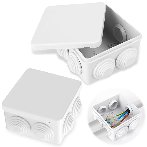 MengQiLe 2 Stück Abzweigdose Wasserdicht IP55, Verteilerdose Aufputz, ABS-Gehäuse Anschlussdose, Elektrische Abzweigkasten mit 7 Kabeleinführungen für Innen Außen Outdoor (85x85x50 mm, Weiß) - Cheap-Us