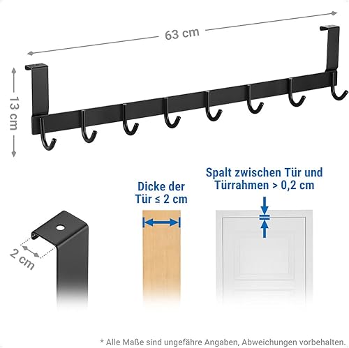 ecooe Türgarderobe Edelstahl 304 Hakenleiste Abnehmbar Türhaken mit 8 Haken, Türhänger für die Tür Ohne Bohren, Kleiderhaken Garderobenleiste Türhängeleiste für Türfalzstärken bis 2cm - Cheap-Us