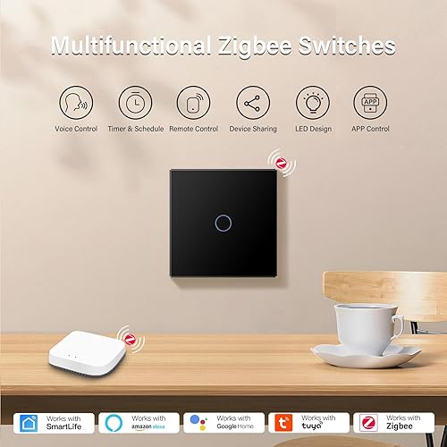 BSEED Smart ZigBee Schalter Unterputz Lichtschalter WiFi Berührungssensor Glas 2.4GHz Single Live Wandschalter (Hub Erforderlich) Kompatibel mit Alexa/Google Home/Tuya/Smart Life 1 Fach 1 Weg Weiß - Cheap-Us
