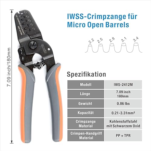 iCrimp IWS-2820M Mini-Crimpwerkzeuge, Crimpzange mit Open Barrel Funktioniert, Krimpzange mit 0,08-0,5 mm² JAM-, Molex-, Tyco-, JST-Klemmen und Anschlüssen - Cheap-Us