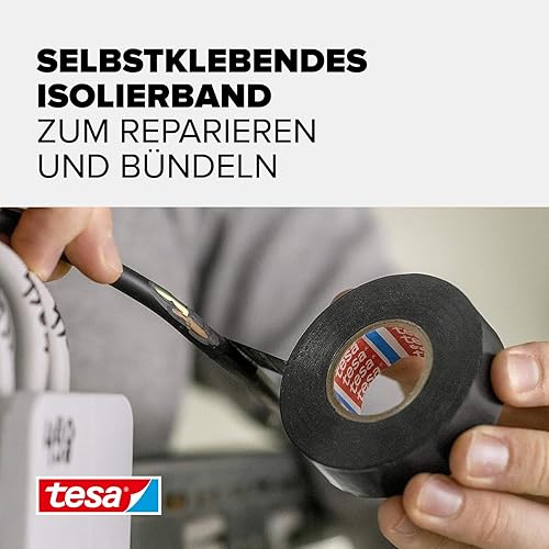 tesa Isolierband im 10er Pack - Selbstklebendes Isolierband, hitzebeständig - Zum Isolieren, Reparieren und Bündeln - 10 m - Schwarz - Cheap-Us