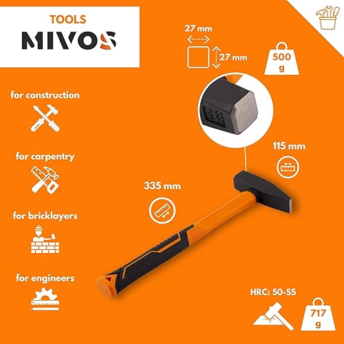 Mivos Latthammer 600 g Kopfgewicht 2K Fiberglasstiel - Zimmermannhammer mit Magnetischem Nagelhalter - Klauenhammer mit Fiberglas Anti-Vibration Griff und Geschmiedet Kopf - DIN 7239 - Cheap-Us