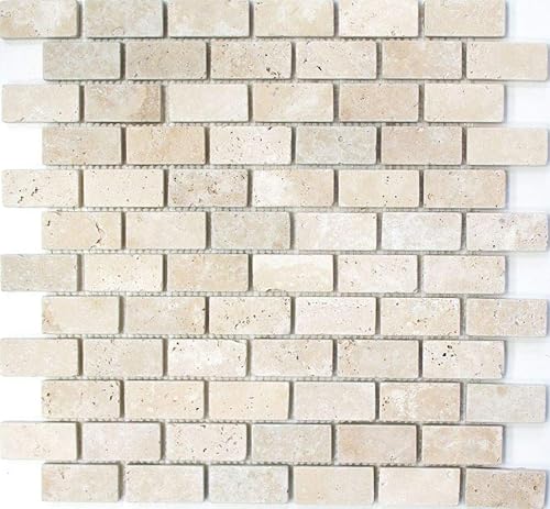Mosaik Fliese Travertin Naturstein beige Brick Chiaro Antique Travertin für BODEN WAND BAD WC DUSCHE KÜCHE FLIESENSPIEGEL THEKENVERKLEIDUNG BADEWANNENVERKLEIDUNG Mosaikmatte Mosaikplatte - Cheap-Us