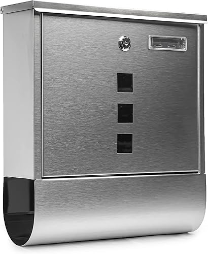Grafner Design Edelstahl Briefkasten mit Zeitungsfach, abschließbar – 2 Schlüssel inkl., 3 Sichtfenster, Moderne eckige Ausführung, einfacher Anbau, inkl. Montagematerial, Postkasten Letter Box - Cheap-Us