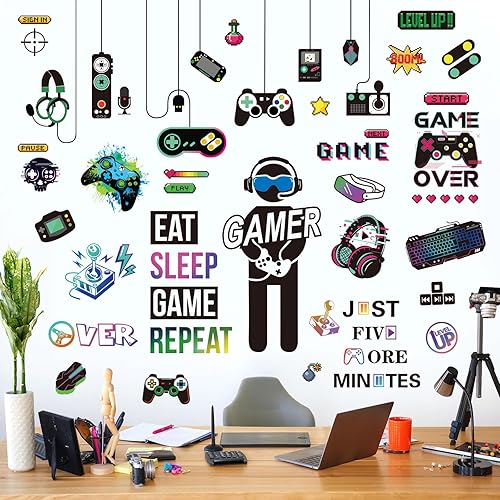 decalmile 3D Wandtattoo Gamer Wandaufkleber Gaming Controller Durchbruch Videospiel Wandsticker Schlafzimmer Spielzimmer Wanddeko - Cheap-Us
