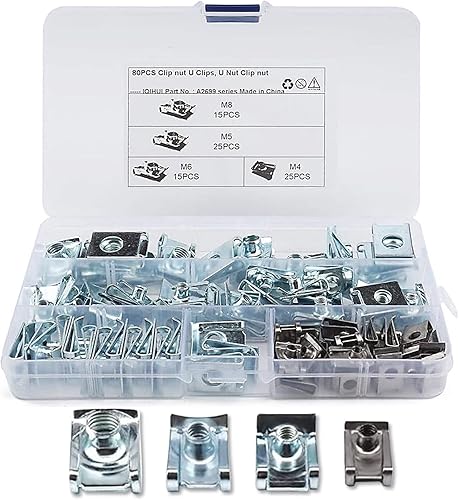 80 Stück Gewinde Clip Mutter Set, Blechmuttern,M4 M5 M6 M8 Schnappmutter Set Edelstahl Schlauchschellen Set mit Aufbewahrungsbox Flachwinkelmutter Befestigungssortiment Sortiment für Türverkleidungen - Cheap-Us