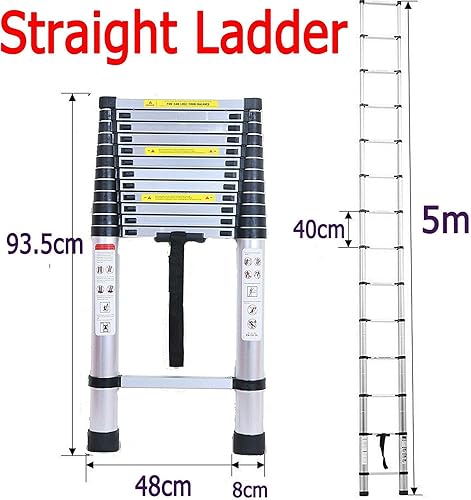 5 m Teleskopleiter mit Dachhaken-Kit Aluminium, tragbar, multifunktional, faltbar, tragbar, strapazierfähig, Mehrzweck-Aluminium-Teleskopleiter, ausziehb - Cheap-Us