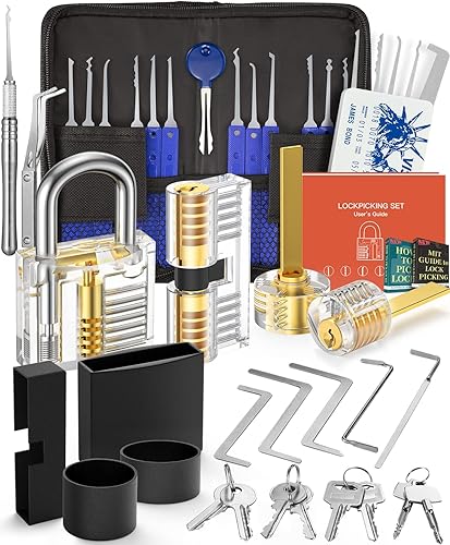 Eventronic 38+4 Stück Lockpicking Set, [2024 Schwierigkeit Upgrade & Geschenk Ideal] Dietrich Set mit 4 Transparente Schlösser und 4 Schwarze Verschlusshülsen, Handbuch für Anfänger & Profisrleicht - Cheap-Us