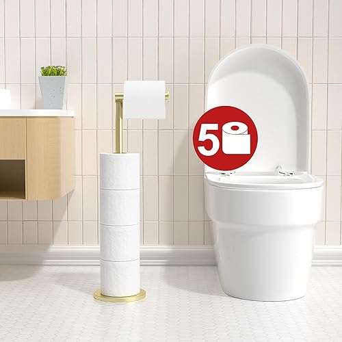 Toilettenpapierhalter Stehend FüR Klopapier Aufbewahrung, PräMie Edelstahl Klopapierhalter Stehend ohne Bohren FüR Toilette Wasserdicht Wc Papier Halterung, Klorollenhalter Stehend Halten 5 Rollen - Cheap-Us