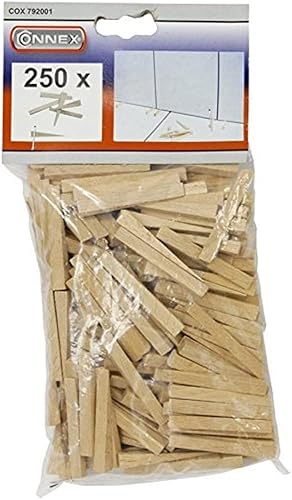 Connex Fliesenkeile 40 x 4 mm - Praktisches Set mit 250 Stück - Aus stabilem Buchenholz - natur / Fliesenzubehör / Fliesenverlegehilfe / Fliesen-Abstandhalter / COX792001 - Cheap-Us