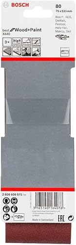 Bosch 10x PRO Paint on Wood and Hardwood X440 Schleifband für Schleifer (für Farbe auf Holz, Hartholz, 75 x 533 mm, Körnung 80, Professional Zubehör Bandschleifer) - Cheap-Us