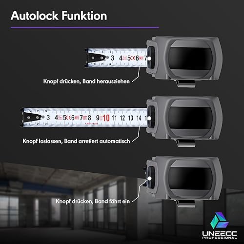 UNEECC Premium Maßband 5m | Auto Lock - Automatische Band Verriegelung | Bandmaß 5m | Magnethaken | Massband 5m | Extrem Robust | Rollbandmaß | Extrabreites Band - Cheap-Us