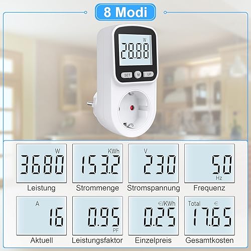 Stromzähler für Steckdose Stromverbrauchsmesser Steckdose 8 Modi, Strommessgerät Steckdose Energiekostenmessgerät Hintergrundbeleuchtung Großes LCD KWH Watt Energiemessgerät Leistungsmesser Steckdose - Cheap-Us