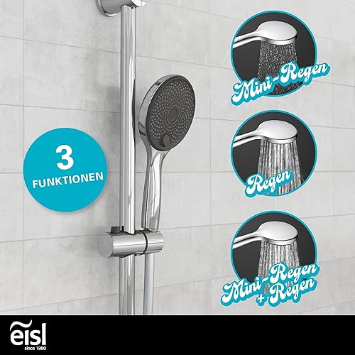 EISL DX7030CSB GRANDE VITA Brausestangenset, Duschset mit Brausestange 90 cm, Duschbrause mit Schlauch und Halterung, Duschkopf mit 3 Funktionen, Duschstange mit Brause, Chrom - Cheap-Us