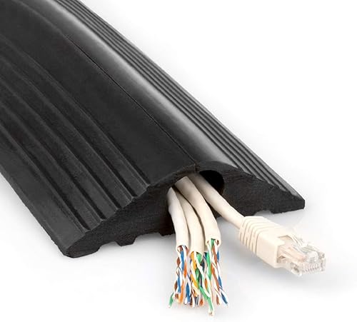 TR Boden Kabelbrücke,Fussboden Kabelkanal, Modular gefertigte Schlauchbrücke, Für Fußverkehr geeignete Boden-Kabelabdeckung, Boden-Kabelkanal 100x20mm Breit, 20mm Loch, 1m Länge - Schwarz - Cheap-Us