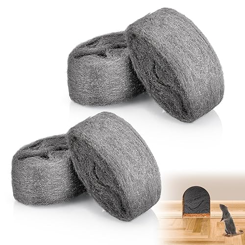JIZZU 4 Rollen Mäuse 000 Stahlwolle, 14m Wirksam Stahlwolle Gegen Mäuse, Mäuseabwehr Stahlwolle für Löcher und Wand Risse von Haus, Stahlwolle Gegen Mäuse für Haus, Garage und Garten - Cheap-Us