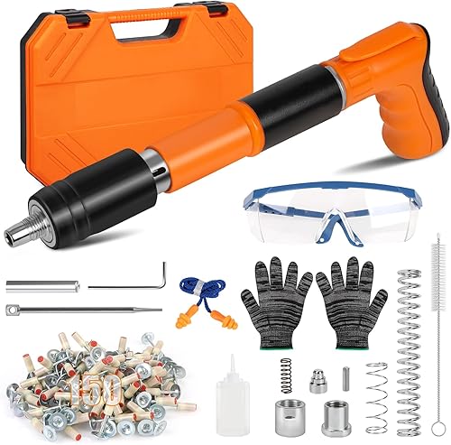 Manuelle Nagelpistole,Tragbare Manuelle Schalldämpfer Wand Nagelpistole mit 150 Runden Nägeln,5 Stufen einstellbarer Leistung,Beton Nagelpistole für Decken, Rohre, Stromkreisinstallation - Cheap-Us