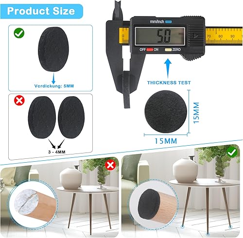 moinkerin 144 Stücke Filzgleiter Selbstklebend 15mm filzgleiter für stühle 5mm Dicke Möbel Filzgleiter für Möbelfüße Stuhlbeine, Hartholzböden(Schwarz,15mm) - Cheap-Us