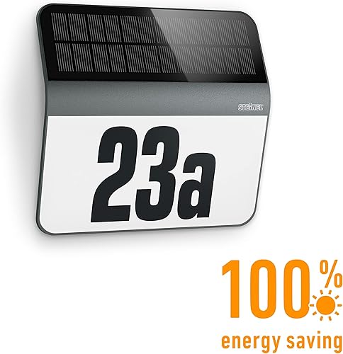 Steinel LED Solar Leuchte XSolar LH-N edelstahl, Dämmerungsschalter, 2500 mAh LiFe-Akku, inkl. beleuchtete Hausnummer, 22,7 x 24,2 x 5,1 cm - Cheap-Us