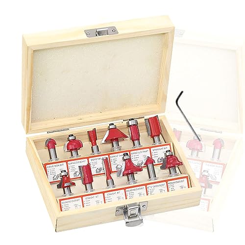 HEZHU Fräsersatz HM 12tgl Schaft 6,35mm Nutfräser Profilfräser für Oberfräse Holzfräser Fräser Bit Set mit Schraubenschlüssel - Cheap-Us