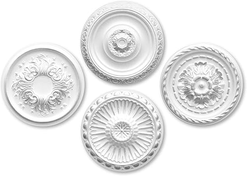 MARBET DESIGN Stuckrosette aus EPS Styropor - Deckenrosette silber, Zierelement, Stuck (R-30 Ø 60cm) Wanddekoration Schlafzimmer Lampe Rosette rund - Cheap-Us