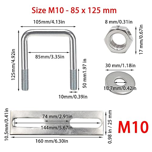 duoyif U-Schrauben M10 90mm x 150mm Bügelschraube Quadratische Edelstahl Mit Mutter Rahmenplatte Unterlegscheibe U Bolzen M10 Für Rohr Befestigung Auto Schiffen Abschleppen 1Stück (M10 90x150mm) - Cheap-Us