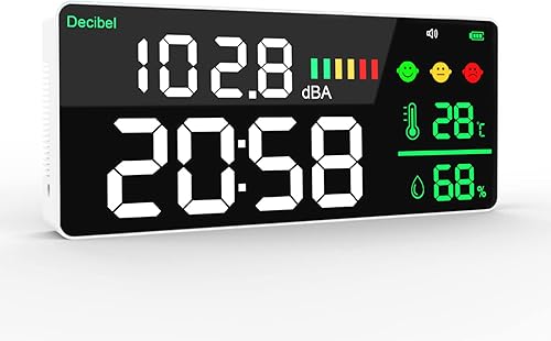 DezibelmessgeräT Schallpegelmesser zum AufhäNgen ein der Wand 30-130 DB Reichweite 11 Zoll GroßEs LED-Display GeräUschzeit Temperatur(℃), Anwendungen für Zuhause, Studio usw - Cheap-Us