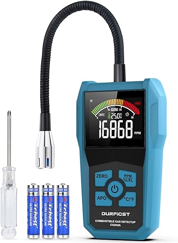 Gaslecksuchgerät, DURFICST Tragbarer Gasmelder Erdgas, Alarmierbarer Gas Detector zur Messung von Erdgas, Flüssiggas, Kohlegas und Anderen Brennbaren Gasen - Cheap-Us