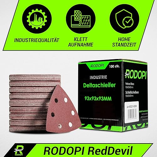 RODOPI RedDevil Schleifdreiecke für Deltaschleifer Körnung 40-320 Zirkonium Korund Klett 93x93x93 mm Delta Schleifpapier 6 Loch für Dreieckschleifer - 100 Stück K40 - Cheap-Us