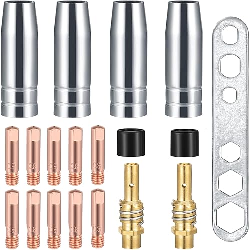 MB15AK MIG-Zubehör, Schweißbrenner Kontaktgasdüse, 19 Stück Schweißer-Verbrauchsmaterialien Schweißwerkzeuge passend für Taschenlampe (M6-Drahtführungsspitze 0,8 mm) - Cheap-Us