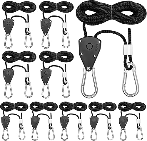 qianduoduo 10 Stück Ratchet Hanger,Duty Heavy Rope Seilratsche mit Haken,Einstellbare Seil Seilhaken Ratsche Seilratsche 2M,1/8 Zoll für Pflanzen, Ventilatoren & Lampen - Cheap-Us
