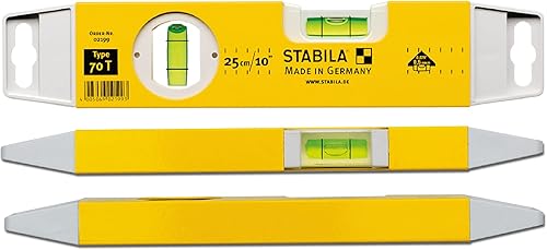 STABILA Torpedo-Wasserwaage Type 70 TM, 22 cm, leichtes Alu-Profil, Magnetstreifen, 1 Horizontal-Libelle, 1 Vertikal-Libelle, Made in Germany, Gelb - Cheap-Us