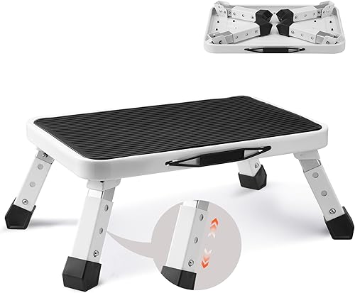 VEVOR Haushaltsleiter 450x310x166mm Trittleiter faltbar aus Stahl Stehleiter 1 Stufe Stufenleiter 150kg Tragfähigkeit Klapptritt 170-188-216mm Höhenverstellbar Küchenleiter Rutschfest Tritthocker - Cheap-Us