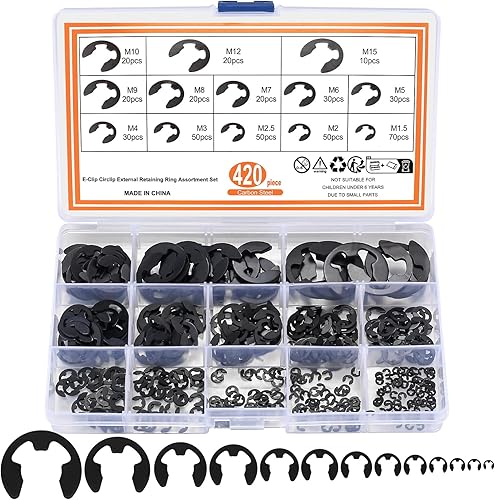 420 Stk E-Clips, E Externe Sicherungsringe Sortiment Set, Sprengringe, Federstahl Sicherungs zange Unterlegscheiben für Befestigen Lagern Zahnrädern Riemenscheiben, 13 Größen - Cheap-Us