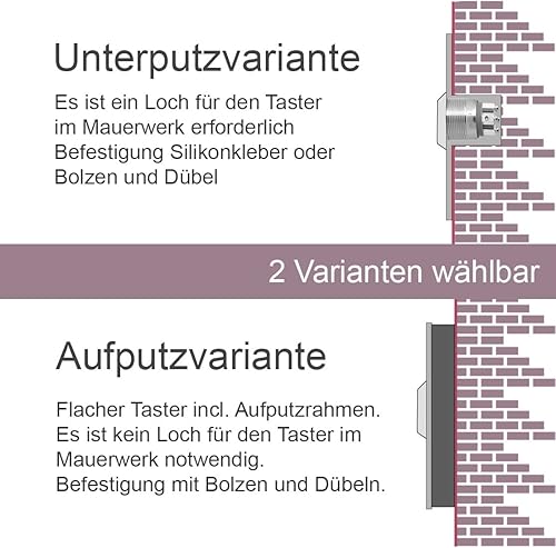 Jung Edelstahl Design - Edelstahl Türklingel Rio Aufputz oder Unterputz - 7 X 7 cm mit LED Drucktaster - Klingel aus V2A Edelstahl geschliffen - Haustürklingel ohne Gravur (LED rot) - Cheap-Us
