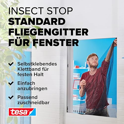 tesa Insect Stop STANDARD Fliegengitter für Fenster - Insektenschutz zuschneidbar - Mückenschutz ohne Bohren - Fliegen Netz anthrazit (1,3m:1,5m (2er Pack), Anthrazit (Durchsichtig)) - Cheap-Us