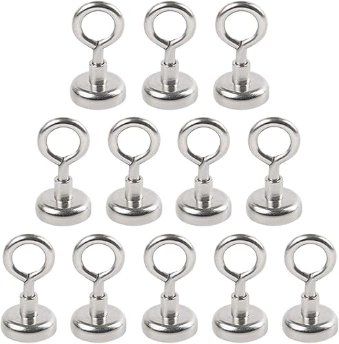 Bkinsety 12 Piece Super Strong Neodymium Magnet with Eyelet, 16 mm, max. load 5.5kg Strong Magnethaken Hook Magnetic Magnetfischen - Cheap-Us