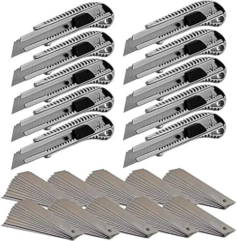 Alaskaprint 10 x professionelles Aluminium-Cuttermesser, 18 mm Teppichmesser, inklusive 100 Abbrechklingen - Cheap-Us