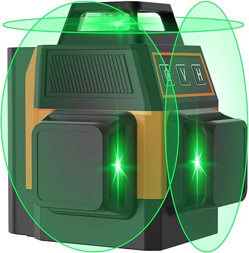 OMMO Kreuzlinienlaser Grün 4 x 360°, Selbstnivellierender Linienlaser mit Fernbedienung, Eingebaute Lithiumbatterie Mit Ladegerät, 50m ± 0,2 mm/m, Kreuzlaser IP54 Staub & Wasserschutz - Cheap-Us