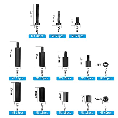 335 Stück M2,5 Nylon Schrauben Muttern Set, Schwarz Nylon Abstandshalter Schraubenmuttern, Männlichen Weiblichen PCB Platinen Abstandshalter Kunststoff Kreuzschlitzschrauben Sortiment Kit - Cheap-Us