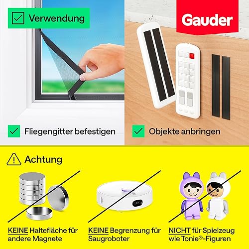 GAUDER Typ A + B Magnetband stark selbstklebend I Magnetstreifen | Magnetband für Fliegengitter & Vorhänge (1 m + 1 m) - Cheap-Us