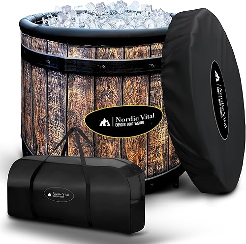 Nordic Vital Aufblasbares Kryotherapie-Bad für Sportler - Luxuriöses Eisbad mit Holzmaserung - Muskelregeneration & Gelenkgesundheit - Faltbare & Langlebige Eiswanne - 80 cm x 75cm - Cheap-Us