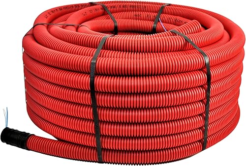 Unterirdisches Wellrohr M50 mm | Leerrohr Elektrorohr Erdwellrohr Rot | 5m 10m 25m 50m (25 Meter) - Cheap-Us