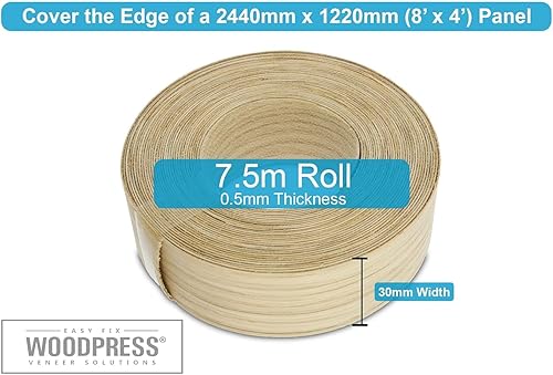 WordPress® 22 mm Eiche Echtholz Kantenumleimer mit Schmelzkleber – 7.5m Rolle – Einfache DIY-Aufbügelanwendung, Deckt die Kante von Standard-MDF-Platten ab - Cheap-Us