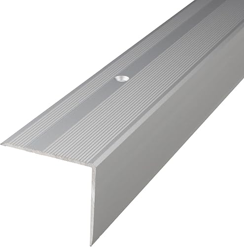 PROVISTON | Treppenkantenprofil | Breite:45 mm | Höhe:40 mm | Länge:1000 mm | Winkelprofil | Metallprofil | Aluminium eloxiert | Silber | Gebohrt | 1 Stück - Cheap-Us