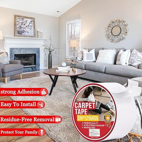 CHUANGSEED Weiß Doppelseitig Teppichklebeband Klebeband extra stark 2in x 12y(50mm x 10.9m) Doppelseitiges Klebeband Zum Verlegen Von Teppich Und PVC-Belag für den privaten Gebrauch Teppichklebeband - Cheap-Us