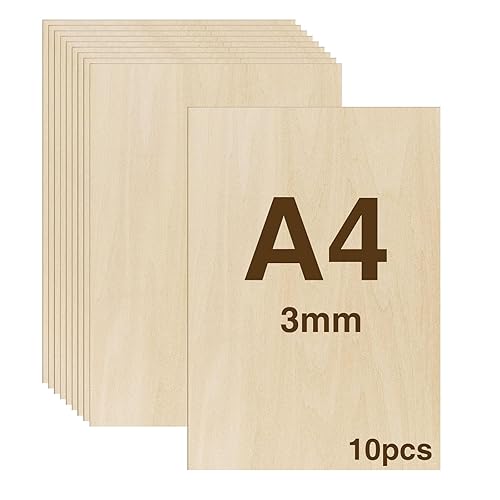 WISYOK 10pcs Sperrholz 3mm, Sperrholaplatte A4, Holz Platten, Holzplatten zum Basteln, Holzplatt für DIY Holzarbeiten, Laserbearbeitung, Brandmalerei, Modellbau, Geschenke, Deko, Gemälde -300x210*3mm - Cheap-Us