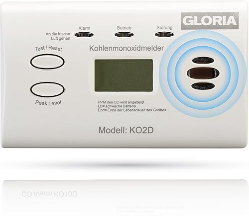 GLORIA Kohlenmonoxidmelder KO2D mit 10 Jahren Garantie und wechsebaren AA Batterien - Cheap-Us