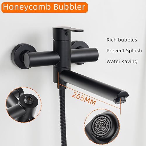 PHASAT Badewannenarmatur mit Handbrause Wandmontage Badewannenhahn Schwarz Wasserhahn für Badezimmer Bad 90° Drehbaren Auslauf Verlängern PTBB13E - Cheap-Us