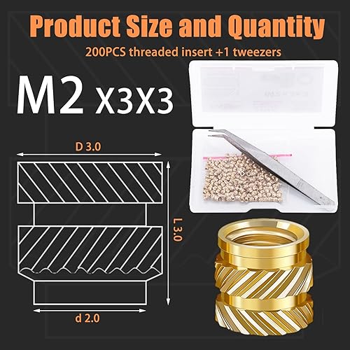 200 Stück Gewindeeinsatz, M3 Gewindeeinsatz 3D Druck Einschmelzgewinde Einpressmuttern Gewindebuchse Threaded Inserts für 3D Druckteile Automobil Kunststoffschale - Cheap-Us